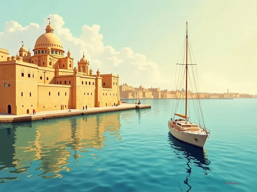 Gemalte Ansicht der Festungshäfen von Sizilien und Malta / Painted view of the fortress harbours of Sicily and Malta