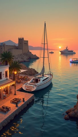Hafenpromenade von Ibiza in der Abenddämmerung
